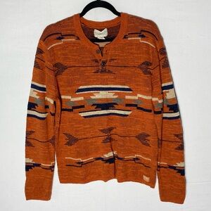 Vintage Y2K Denim & Supply Orange Southwestern Aztec Print Cotton Knit Sweater L